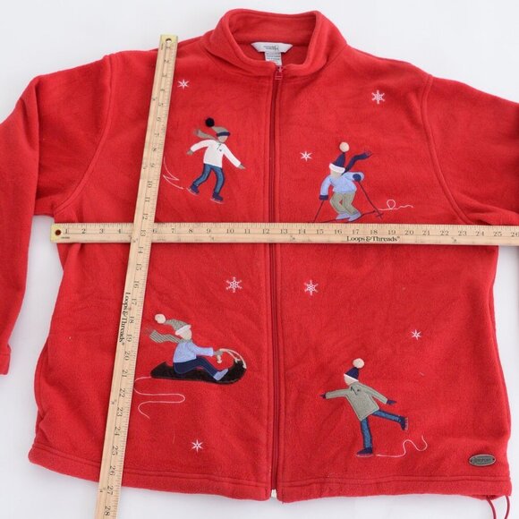 Northern Reflections Red Embroidered Skaters Winter Fleece Zip Up Sweater Xl - Picture 4 of 12